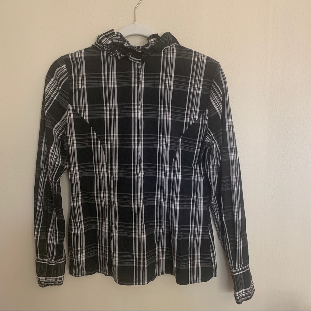 Worthington shirt/blouse black and white plaid - Picture 4 of 6